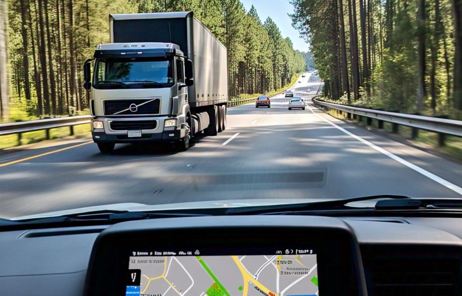 truck on highway with dispatch app
